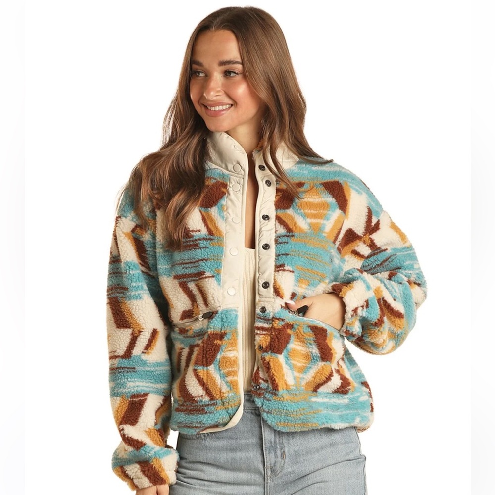 Rock & Roll Denim Sherpa Western Snap Up Jacket